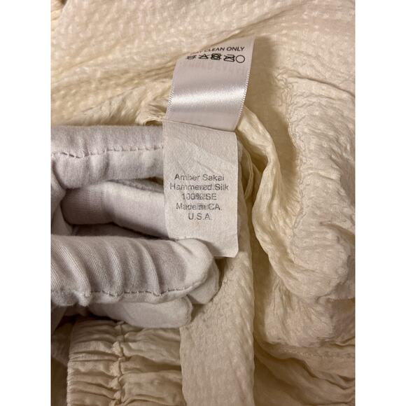 Amber Sakai Top Small Womens Ivory Hammered Silk Long Sleeve Square Neck Blouse - Picture 9 of 9